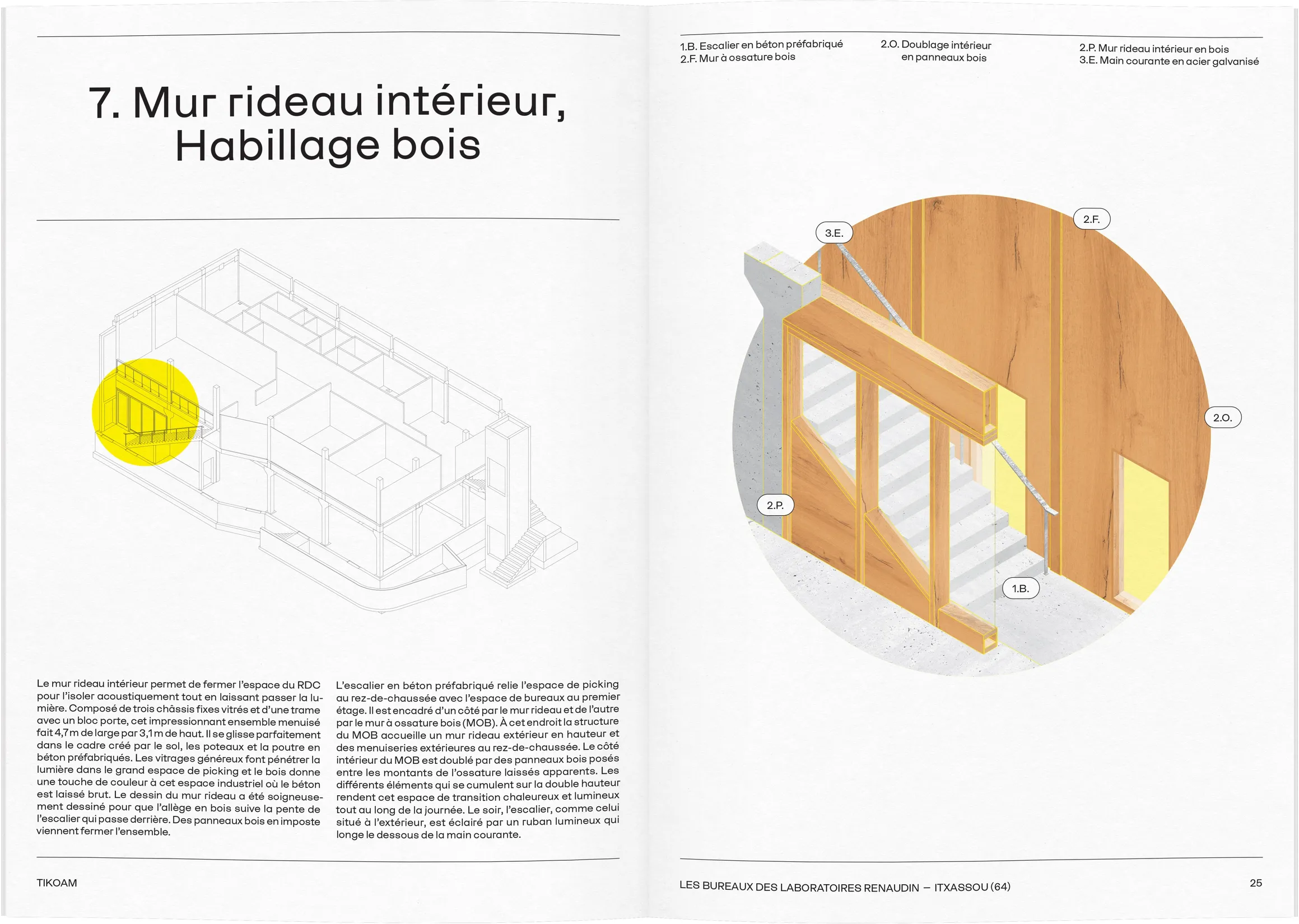 Double page technique Habillage bois intérieur du dossier de presse Renaudin — conception graphique de dossier de presse pour construction bois, graphiste freelance Toulouse, Occitanie