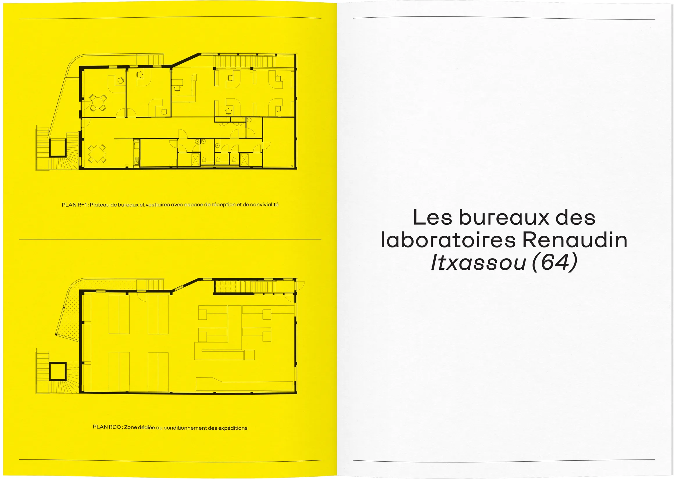Double page plan et présentation du projet Renaudin Itxassou — mise en page print de dossier de presse technique, graphiste freelance Cahors, Occitanie