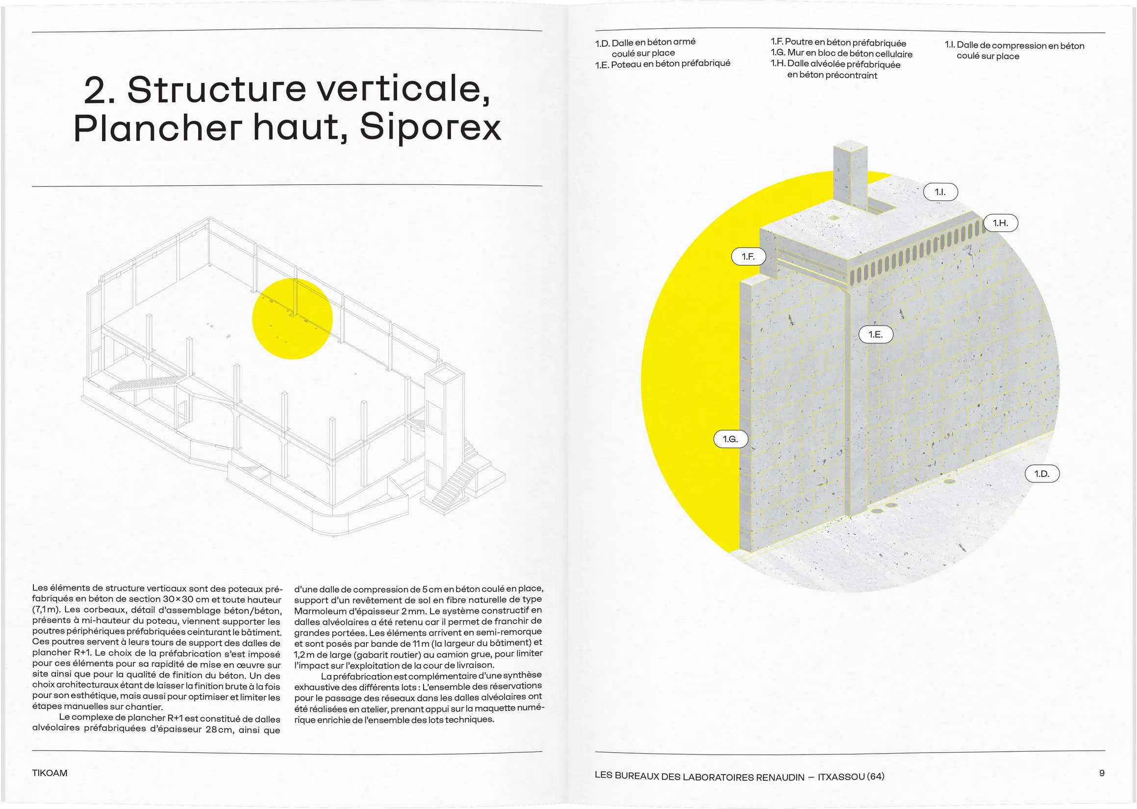 Double page technique Structure verticale du dossier de presse Renaudin — conception graphique de document illustré pour projet architectural, graphiste freelance Toulouse, Occitanie