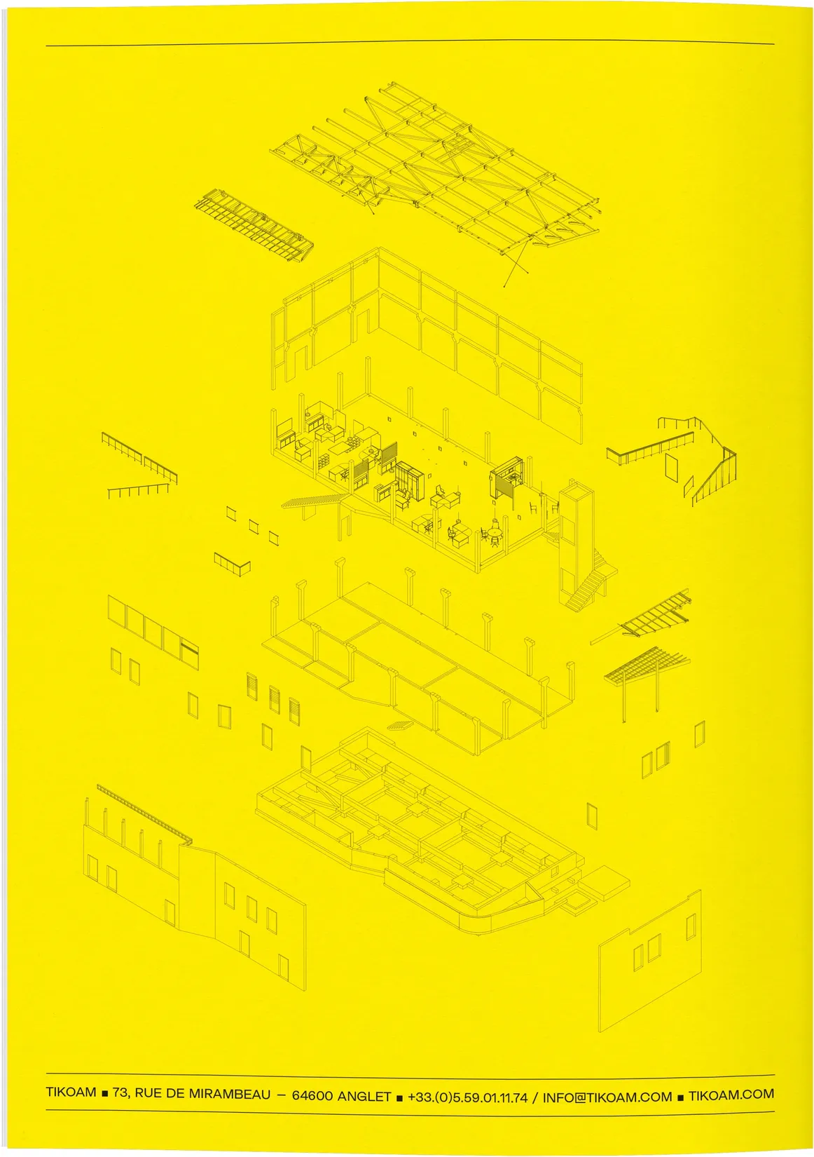 Page de fin du dossier de presse Renaudin avec axonométrie générale — conception graphique print haut de gamme pour projet architectural, graphiste freelance Toulouse, Occitanie
