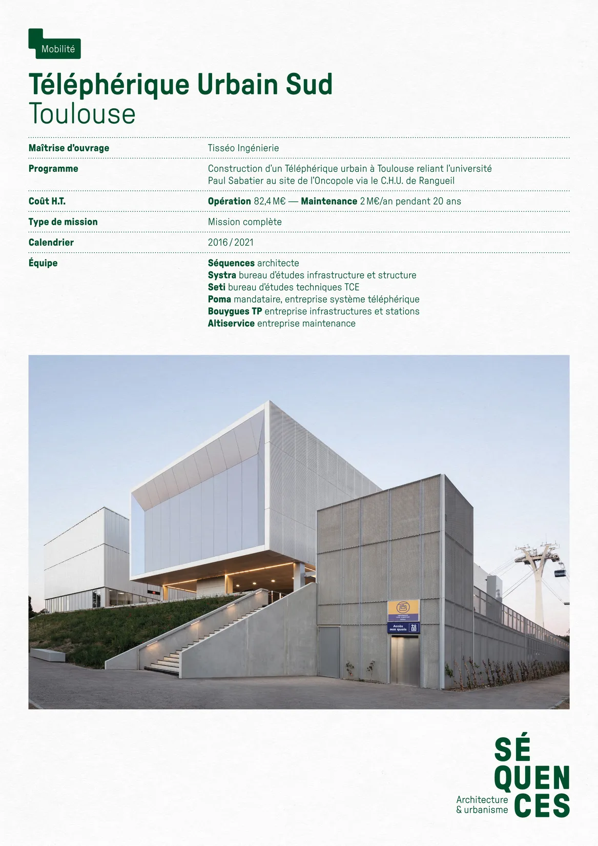 Page intérieure du gabarit projet Téléphérique Urbain Sud pour Séquences — mise en page technique et photographique pour bureau d'études, graphiste Toulouse, Occitanie