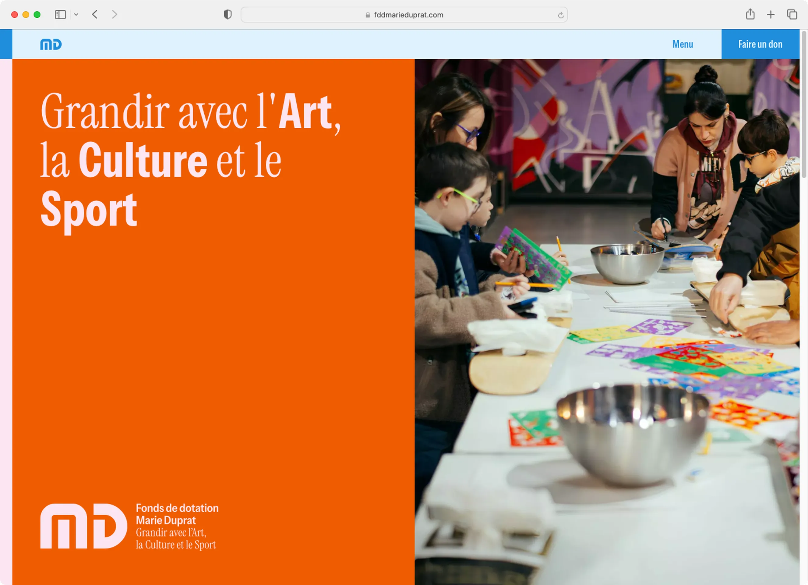 Conception et design du site internet du Fonds de dotation Marie Duprat — webdesign pour association culturelle, graphiste freelance Toulouse, Occitanie