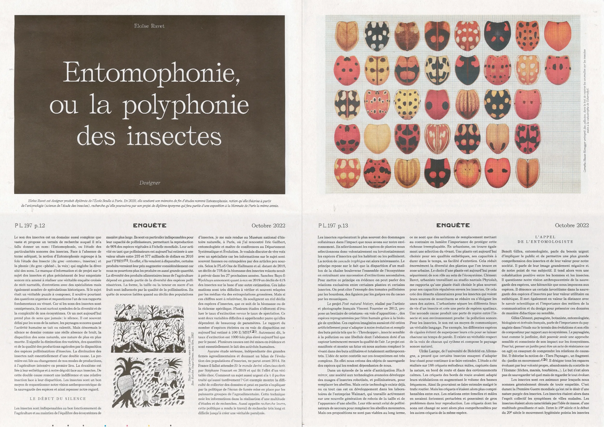 Double page article et double page illustrée du journal Plan Libre — design éditorial pour journal d'architecture, graphiste freelance Toulouse, Occitanie