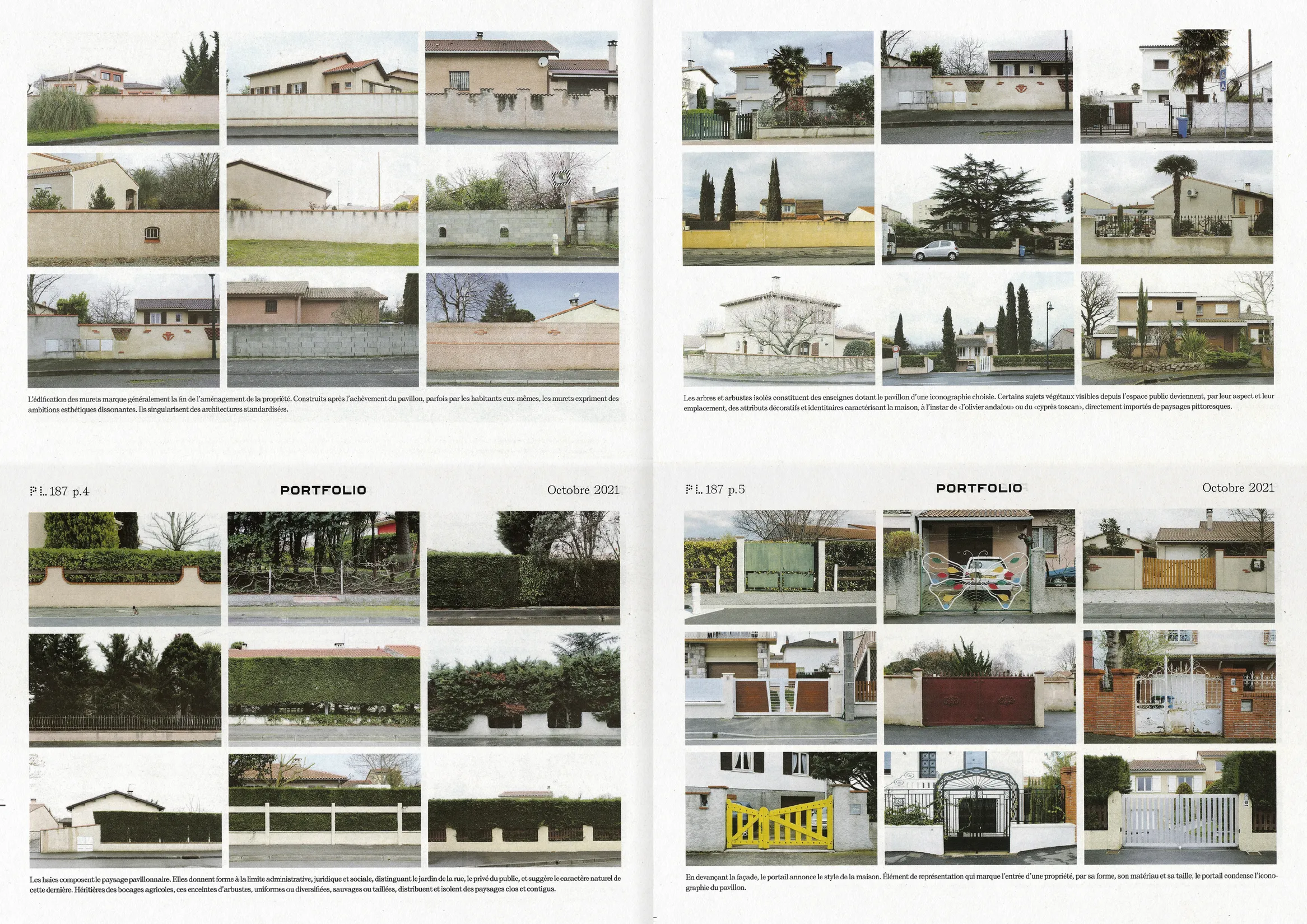 Double page portfolio Maisons témoins dans le journal Plan Libre — mise en page print avec grille photographique pour presse d'architecture, graphiste freelance Toulouse, Occitanie