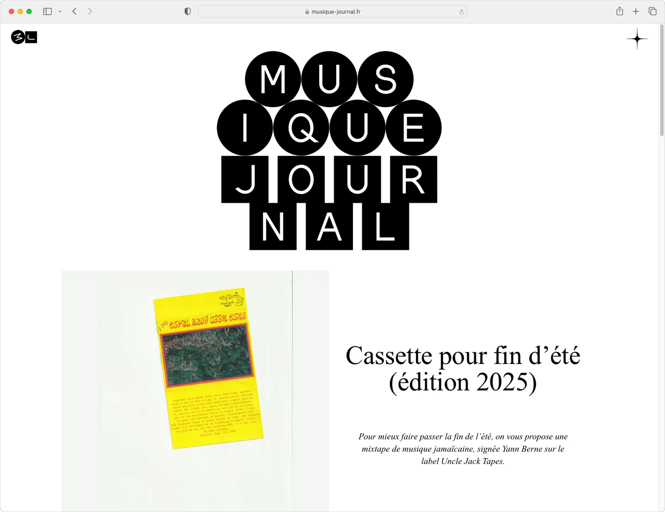 Page d'accueil du site Musique Journal après refonte — webdesign pour média musical en ligne, logo typographique, graphiste freelance Toulouse, Occitanie