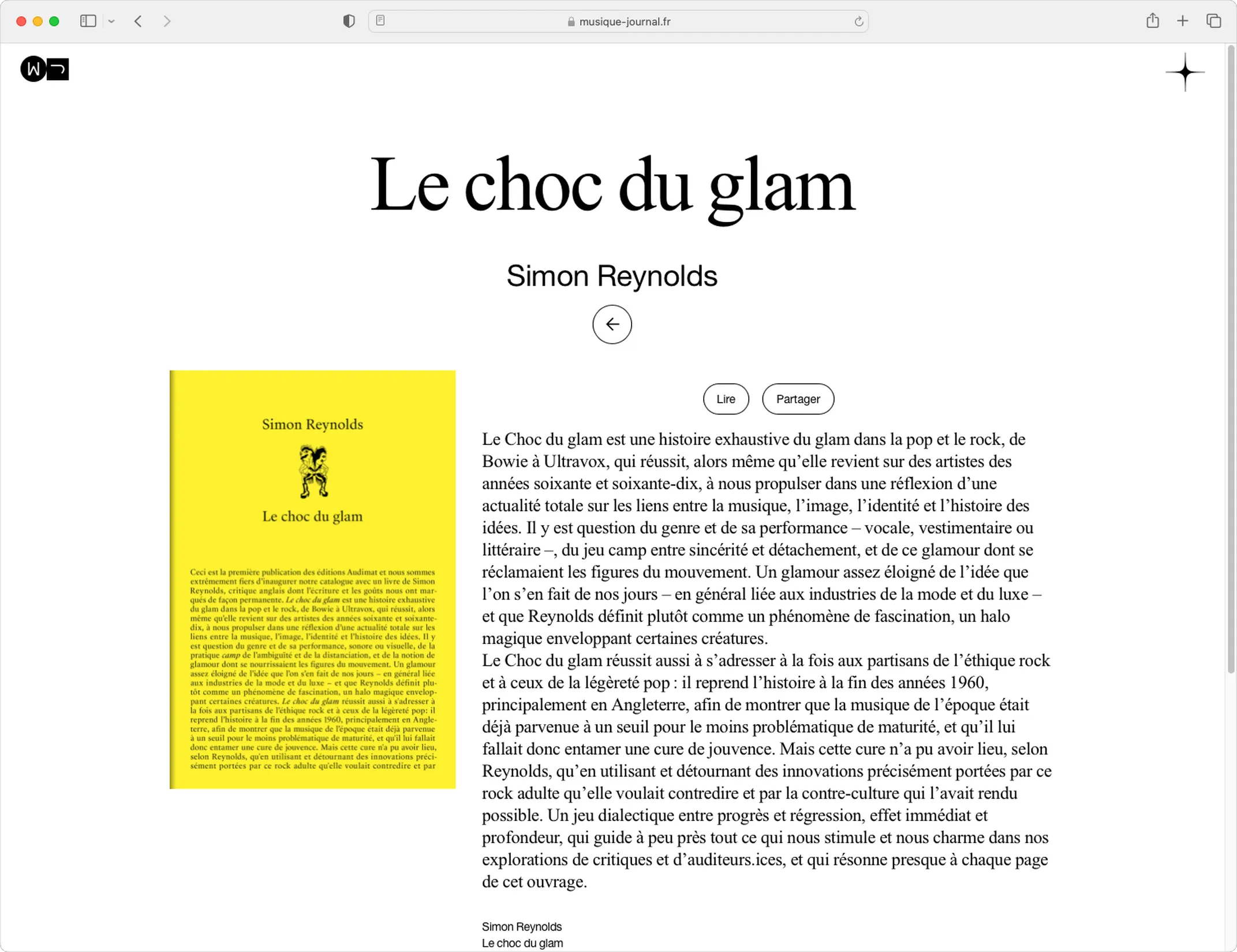 Interface de lecture en ligne Longs formats, article Le choc du glam — conception d'interface de lecture pour média musical, graphiste freelance Cahors Montauban, Occitanie