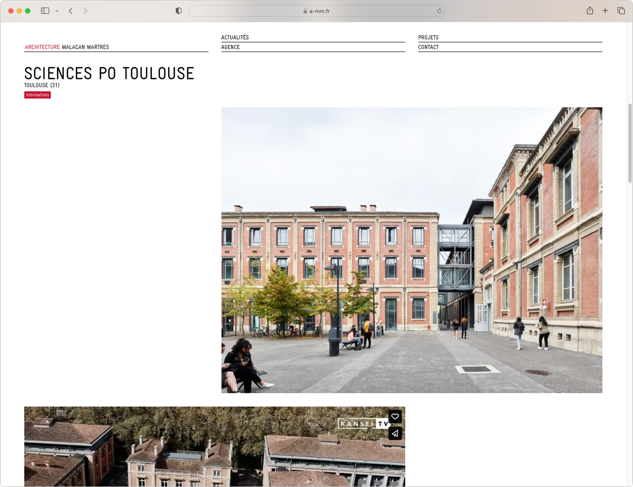 Page projet Sciences Po Toulouse sur le site AMM Architecture — webdesign fiche de réalisation pour équipement public, graphiste freelance Toulouse, Occitanie