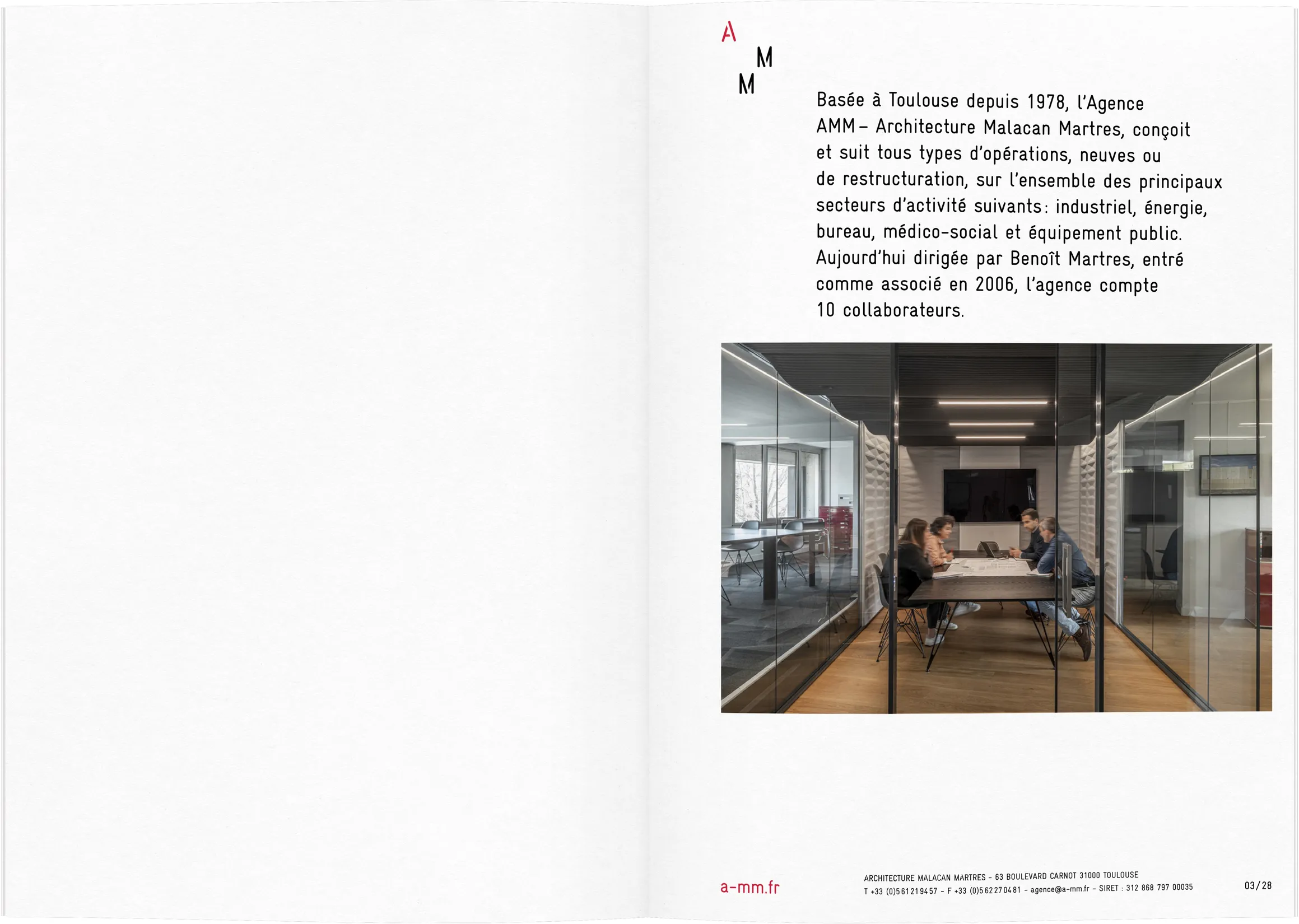 Gabarit de présentation de l'agence AMM Architecture — conception graphique de document institutionnel pour cabinet d'architecture, graphiste freelance Toulouse, Occitanie