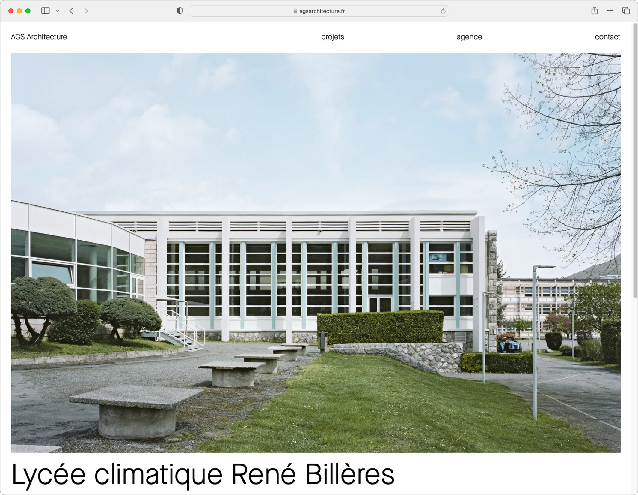 Page projet Lycée climatique René Billères sur le site AGS Architecture — design web pour fiche de réalisation, graphiste freelance Toulouse, Occitanie
