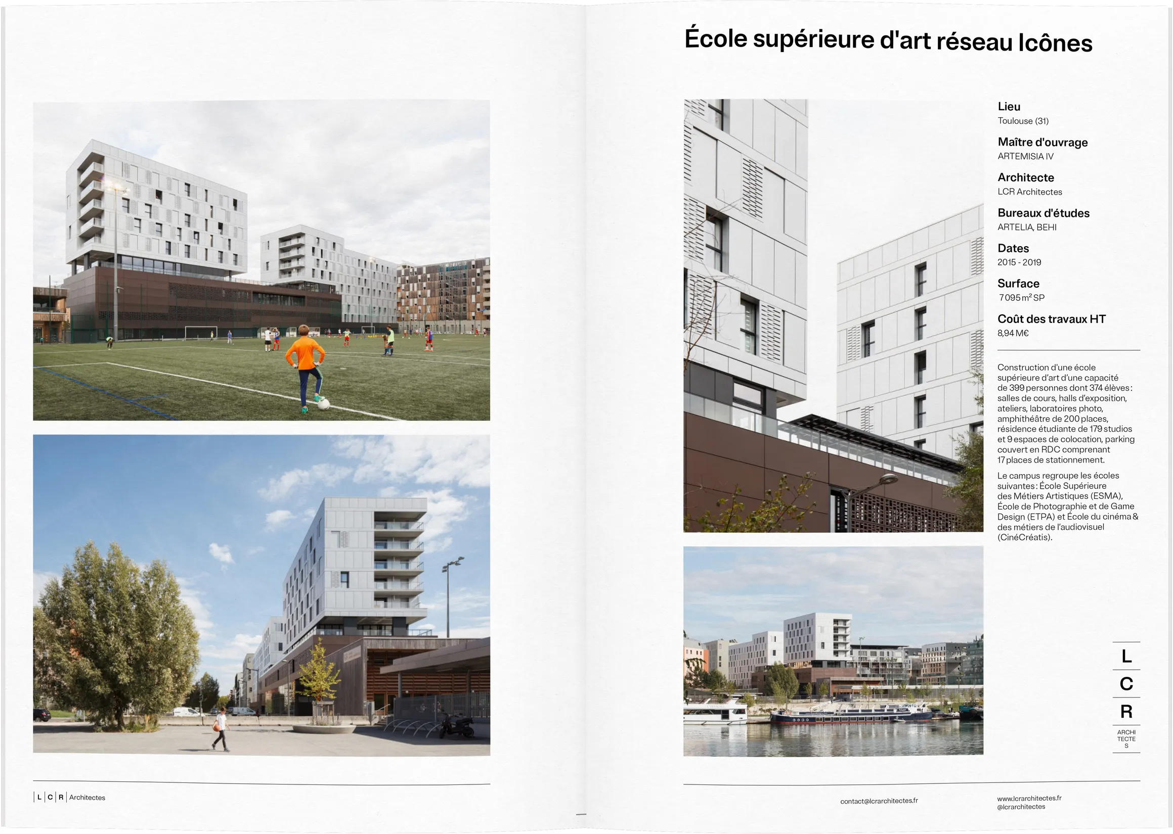 Gabarit de fiche projet École supérieure d'art réseau Icônes pour LCR Architectes — conception graphique de document technique pour agence d'architecture, graphiste freelance Toulouse, Occitanie